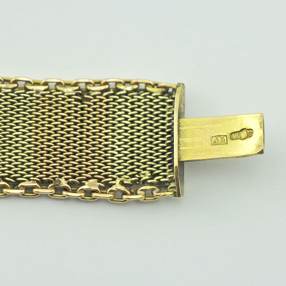 Браслет из двухцветного золота 56 пробы 19 века (шёлковое плетение)