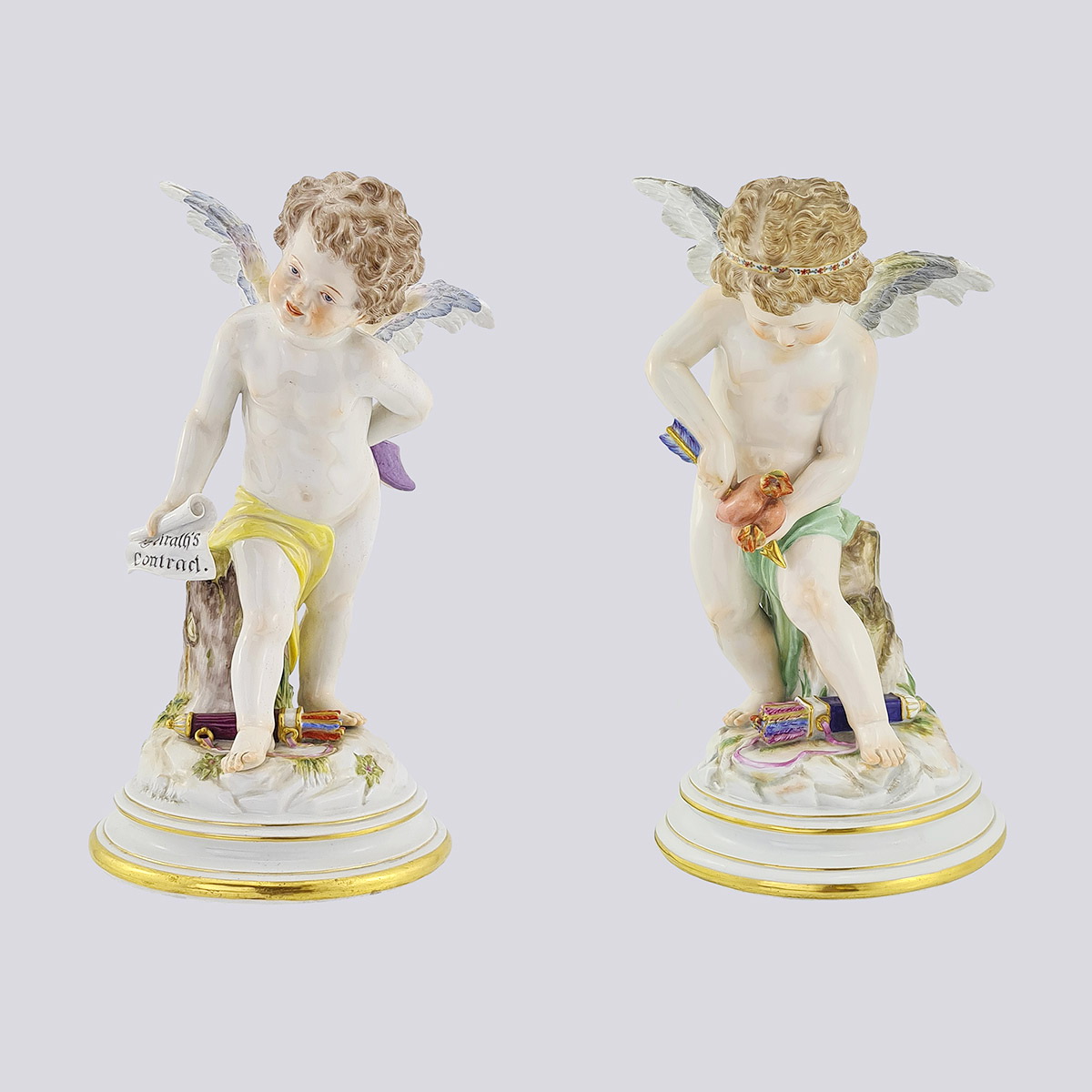 Парные фигуры ангелов «Брачный контракт и ангел скрепляет сердца» (Мейсен, Германия, 19 век)